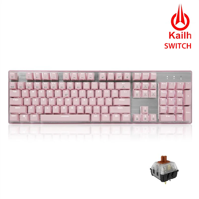 Brown Switch-PINK Hexgeards GK706 Механическая игровая клавиатура kailh MX Синий переключатель 104 ключ Водонепроницаемость механическая клавиатура розовый - Цвет: Brown Switch-PINK