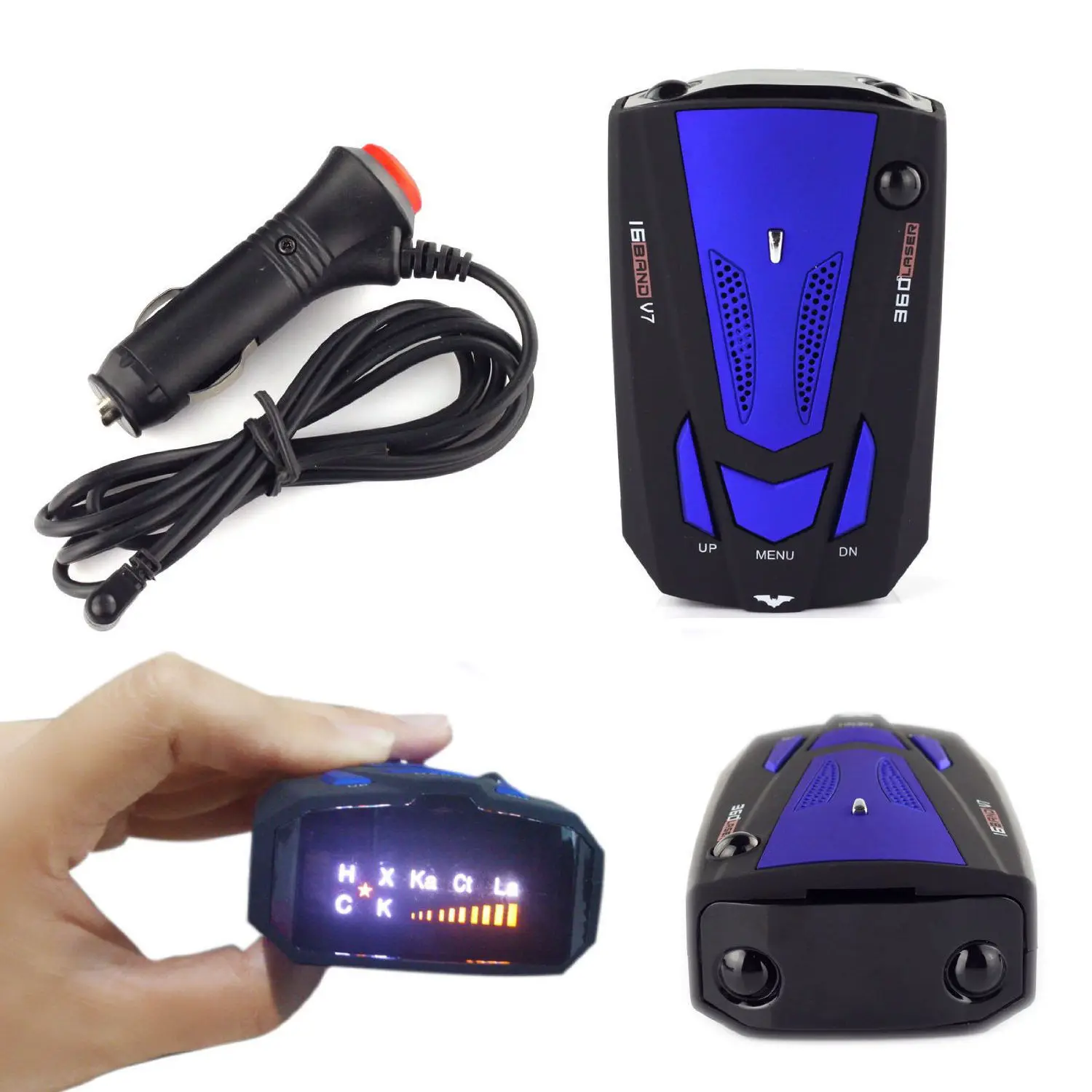 

Car Radar Detector English Russian Auto 360 Degree Vehicle V7 Speed Voice Alert Alarm Warning 16 Band LED Display