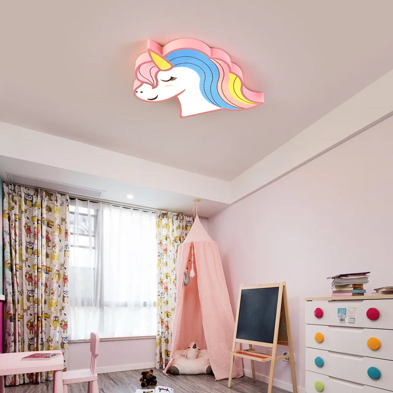 

Novelty Color Unicorn Cartoon Lampshade Ceiling Lamp Children Room Cute Animal Light Bedroom Warm Home Decor Led Ceiling Lights