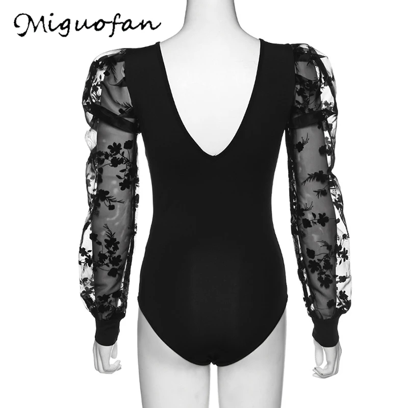 Женские кружевные комбинезоны Miguofan с вышивкой и длинными рукавами прозрачные