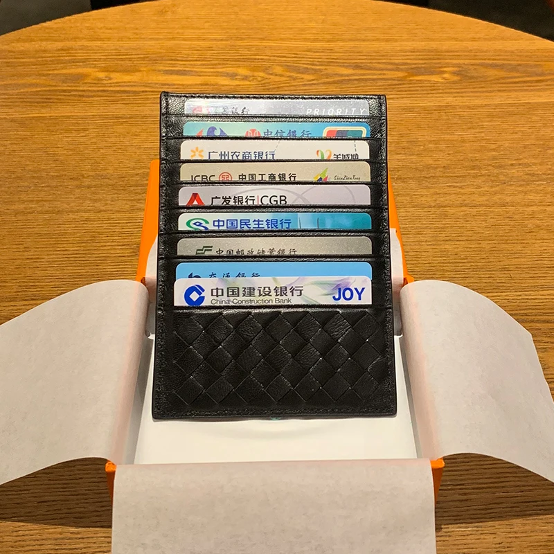 

100% плетеные кожаные держатель для карт унисекс мульти-банковской карты держатель для карт большой Ёмкость Чехол-портмоне с отделением для карт с многослойной анти-размагничивания