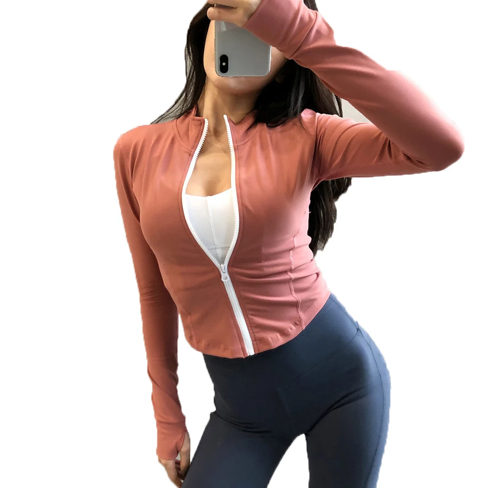 

Women's Elastic Sports Shirt Slim Fit Long Sleeve Fitness Top Yoga Short Top Fitness Jacket Zipper Workout Sweatshirt