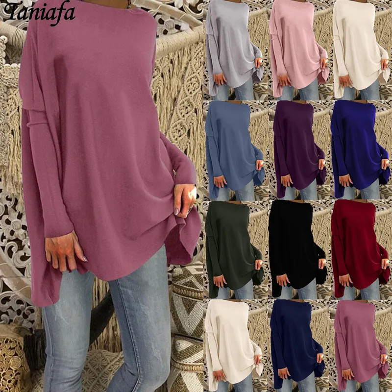 Женский свободный пуловер с рукавом летучая мышь однотонный Повседневный