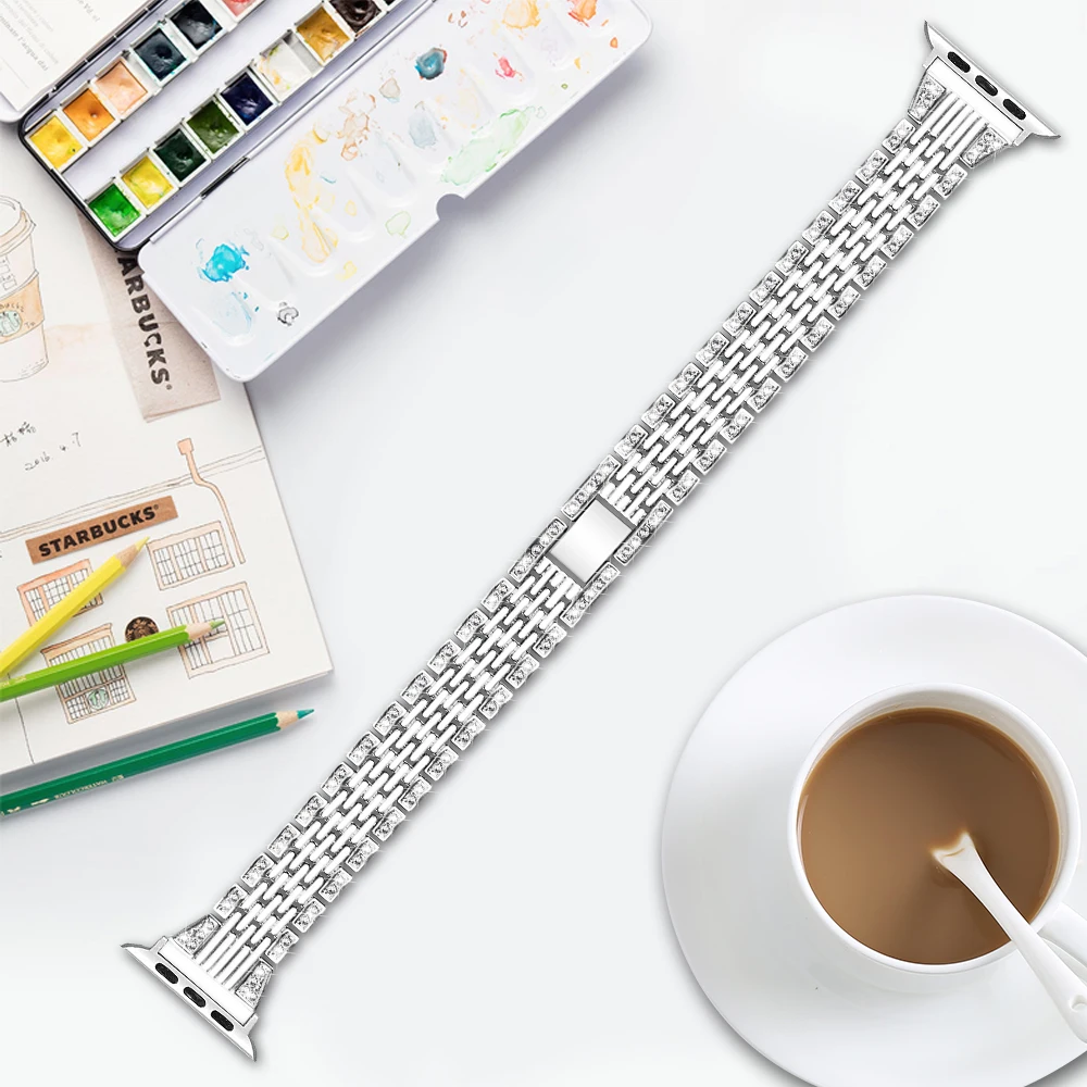 Женский бриллиантовый ремешок для Apple Watch 42 мм 38 мм браслет из нержавеющей стали ремешок для Apple Watch 4 40 мм 44 мм серия 5 3 2 1