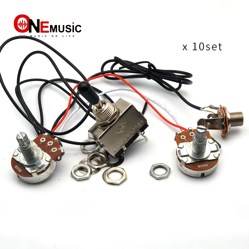 10Set Electric Guitar Wiring Harness Prewired Two Pickup 500K Big Pots 3 Way Toggle Switch for LP Electric Guitarra