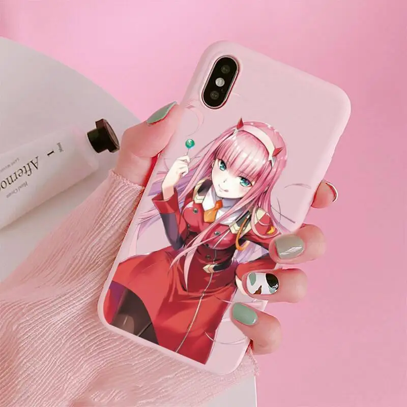 

Japan DARLING in the FRANXX Anime Phone Case Candy Color Pink for iPhone 11 pro XS MAX 8 7 6 6S Plus X 5S SE 2020 XR