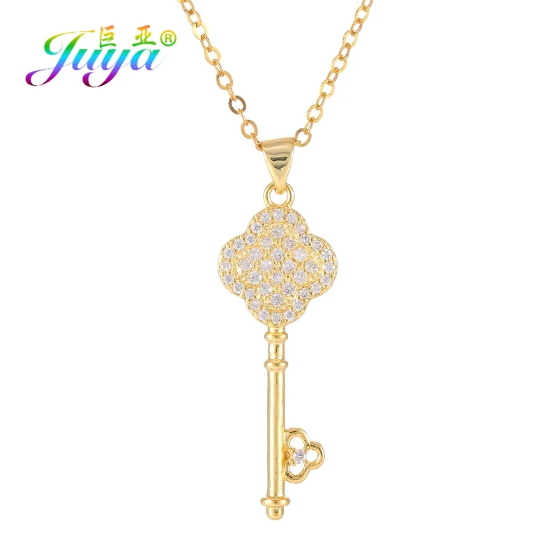 Gold Juya Micro Pave Циркон модное индийское ожерелье с подвеской в виде ключа для женщин девочек подарок для свадьбы дня рождения ожерелье поставки - Окраска металла: Gold
