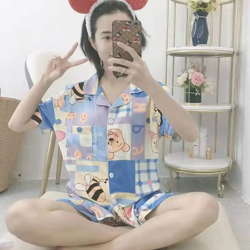 Пижамный комплект женская летняя одежда для сна шорты милая Пижама домашняя