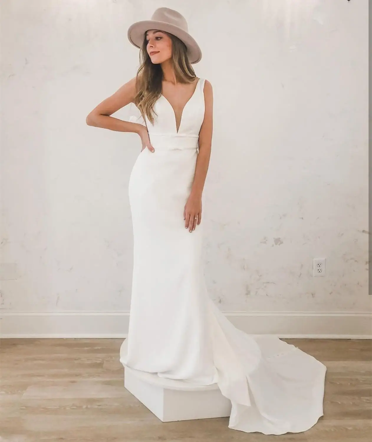 

2020 свадебное платье Русалка без рукавов с v-образным вырезом Сатиновые Свадебные платья женские белые на заказ белый рыбий хвост женский ха...