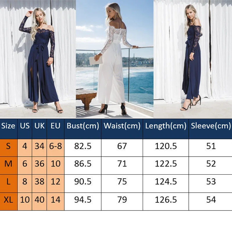 

feecolor New sexy lace stitching wide band loose chiffon split wide leg pants