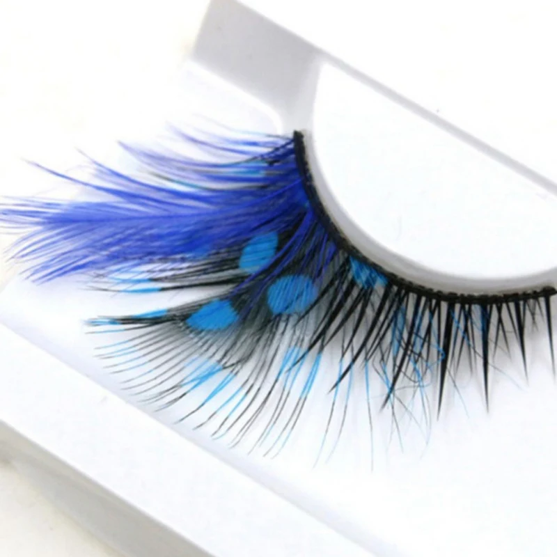 Sexy Blue Eye Lashes Dot Thick Feather Fake Eyelashes Peacock Prints Volume False Eyelash Stage Performance Cosplay Makeup | Красота и