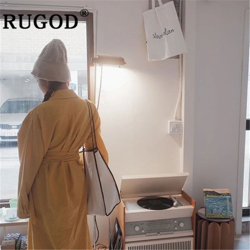 RUGOD женское Полосатое длинное платье с отложным воротником Тонкая Свободная