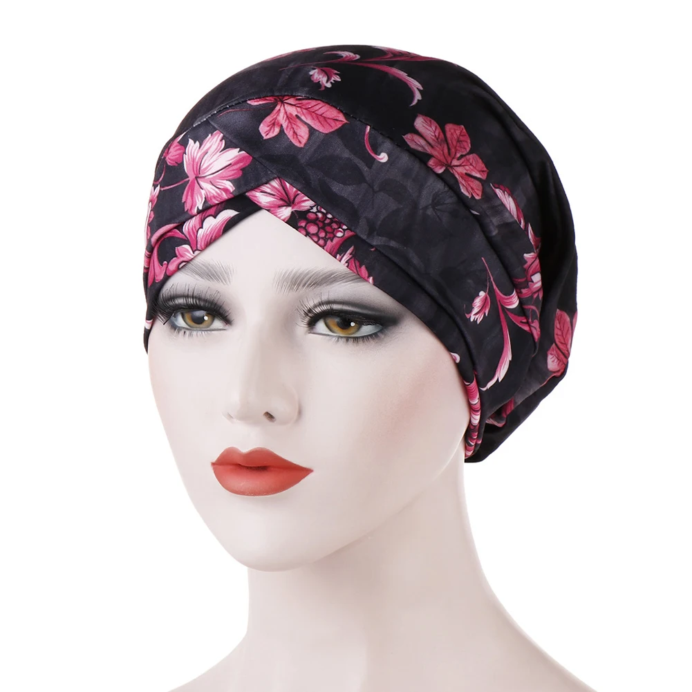 Цветочный принт спереди твист крест мусульманских женщин тюрбан шляпа Головной