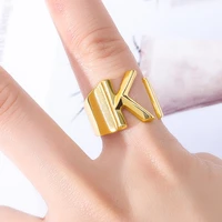 2020 hollow a z letter gold color metal adjustable opening ring initials name alphabet female party jewelry 26 letters rings