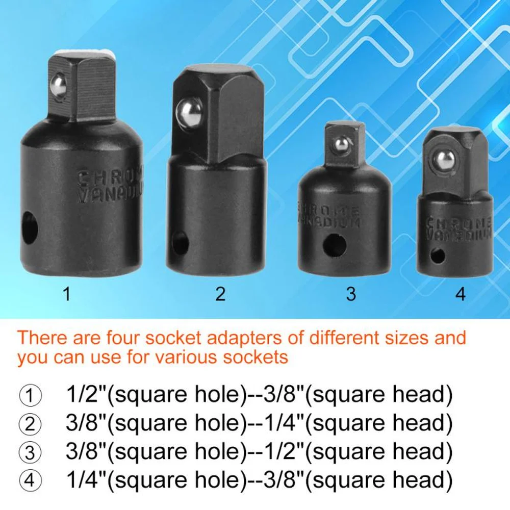 4 шт./компл. хромированная ванадиевая сталь CVR розетка адаптер Редуктор 1/2 дюйма 3/8