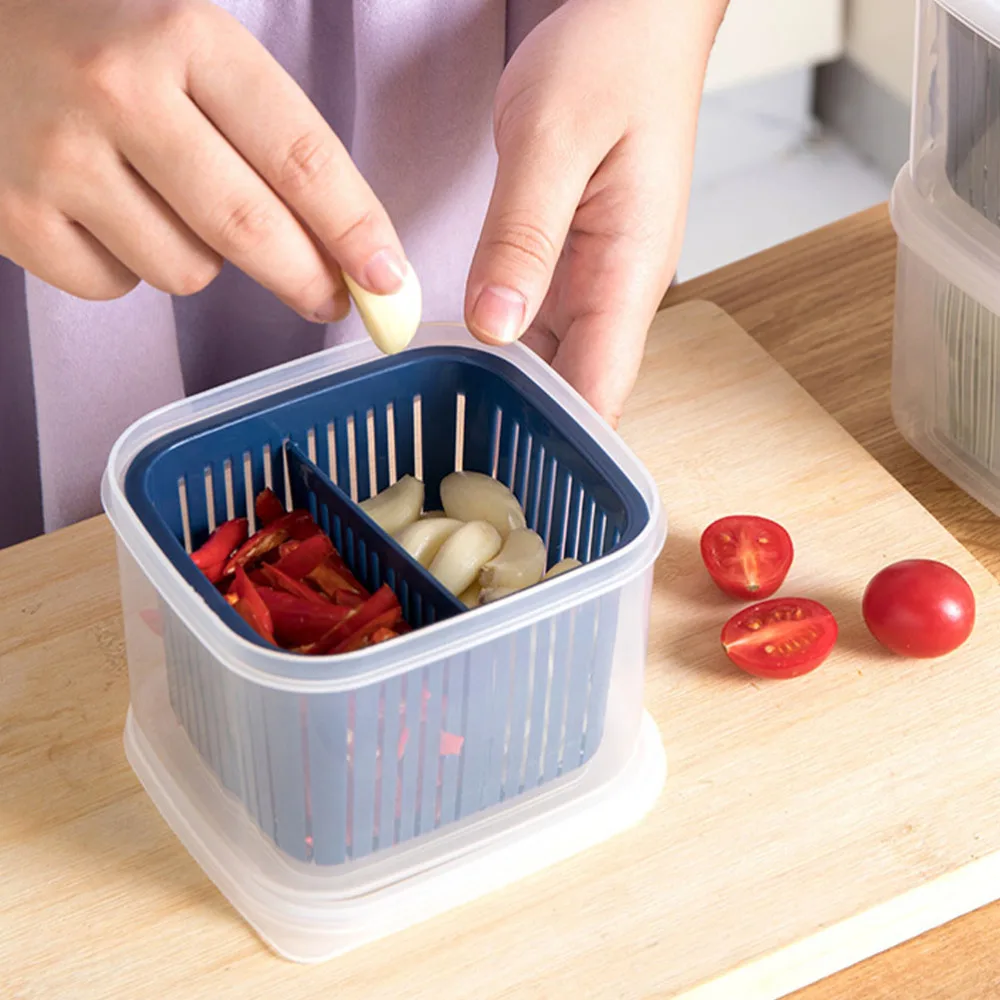 

4Pcs Sealing Crispers Garlic Vegetable Storage Boxes Partition Drain Boxes