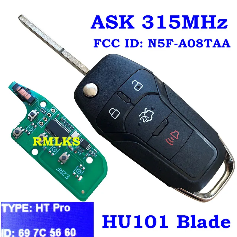 

Flip Remote Key Keyless Entry Fob 315MHz with 49 chip Hitag Pro for Ford Fusion 2013-2015 FCC ID: N5F-A08TAA HU101 3 4 Buttons
