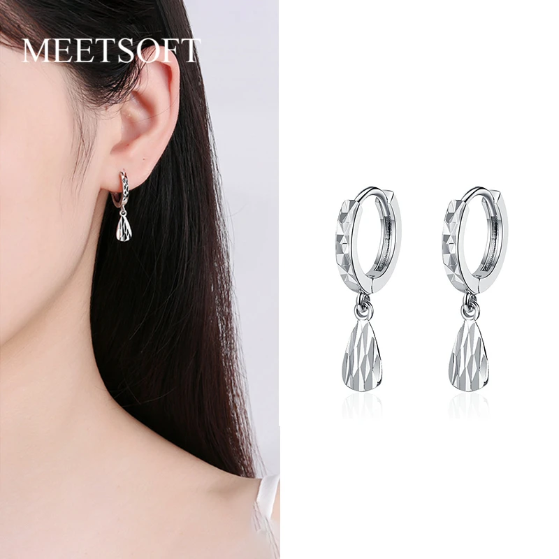 

MEETSOFT модные серьги-кольца из стерлингового серебра 925 пробы с узором в виде капли воды серьги-кольца с пряжкой для женщин прекрасные ювелирн...