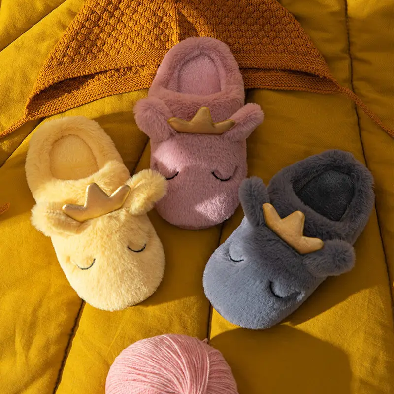 

Winter 2021 New Home Indoor Slippers Warm Non-slip Baby Fur Slippers Cartoon Furry Slippers Baby Boy Slippers Toddler Shoes Girl