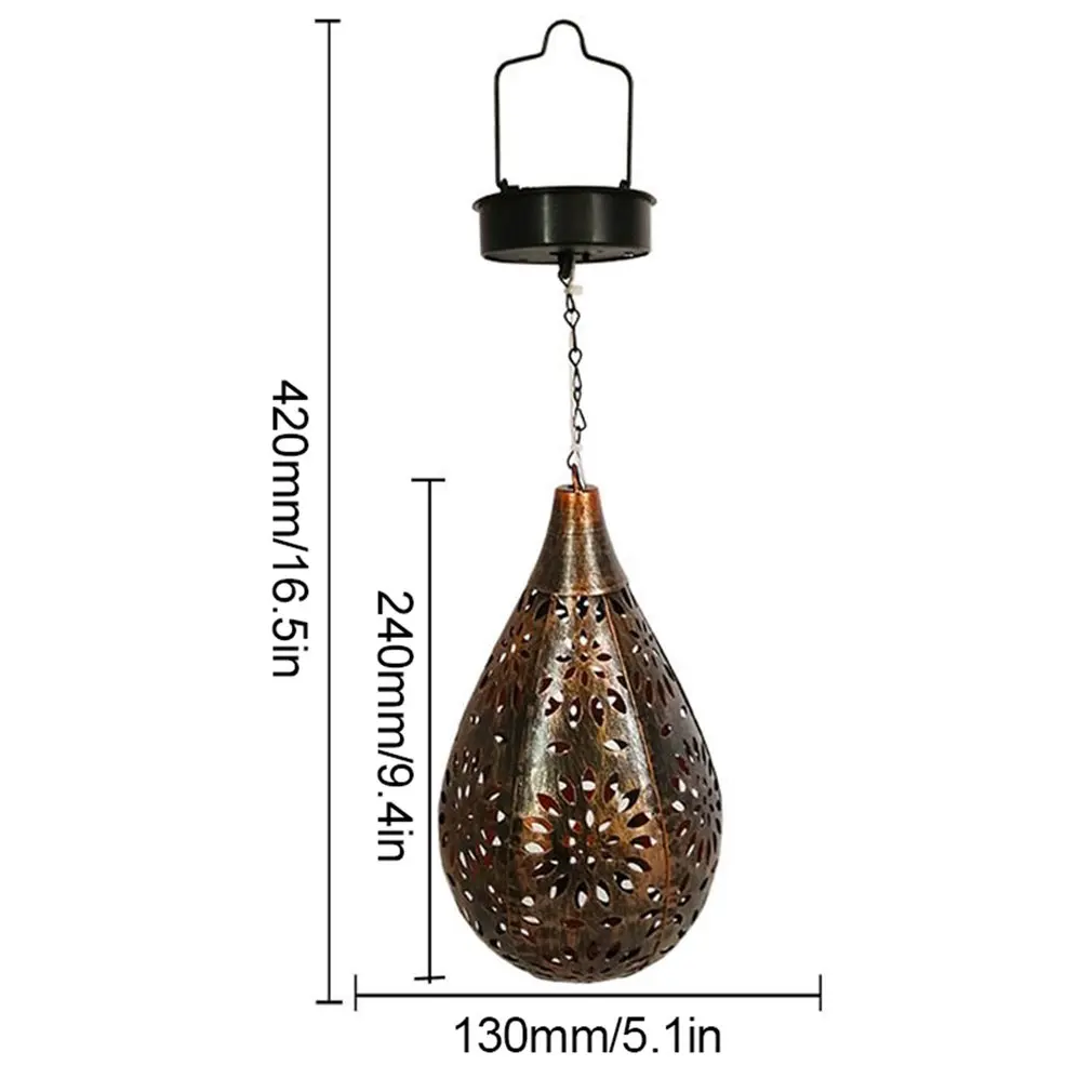 

Wrought Iron Solar Light Pendant Drop-shaped Garden Outdoor Light Decoration LED Flower Carving Lamp