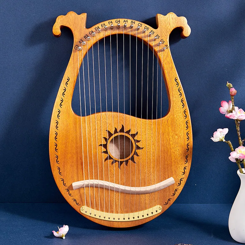 Enlarge For Beginners Classical Box Type 16 Strings/19 Strings Sun God Pattern Lyre Harp Blue Natural Color Portable Stringed Instrument
