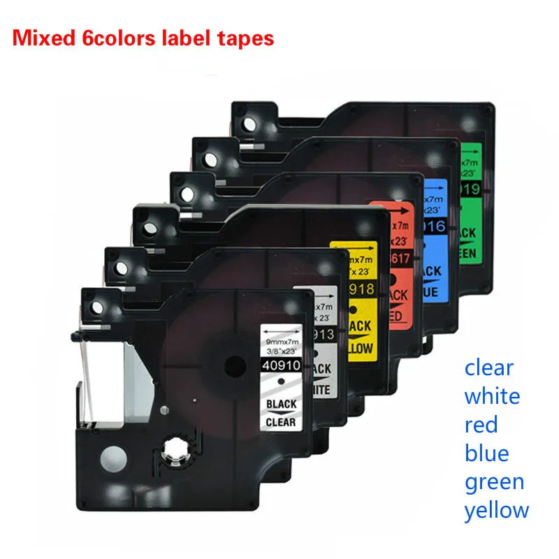 Mixed 6colors labels Dymo LM160 Label Printers for Dymo D1 6/9/12mm Label Ribbon Cassette Plus 40910 40913 40916 40917 40918 40919 Lable Ribbons - Цвет: Mixed 6colors labels