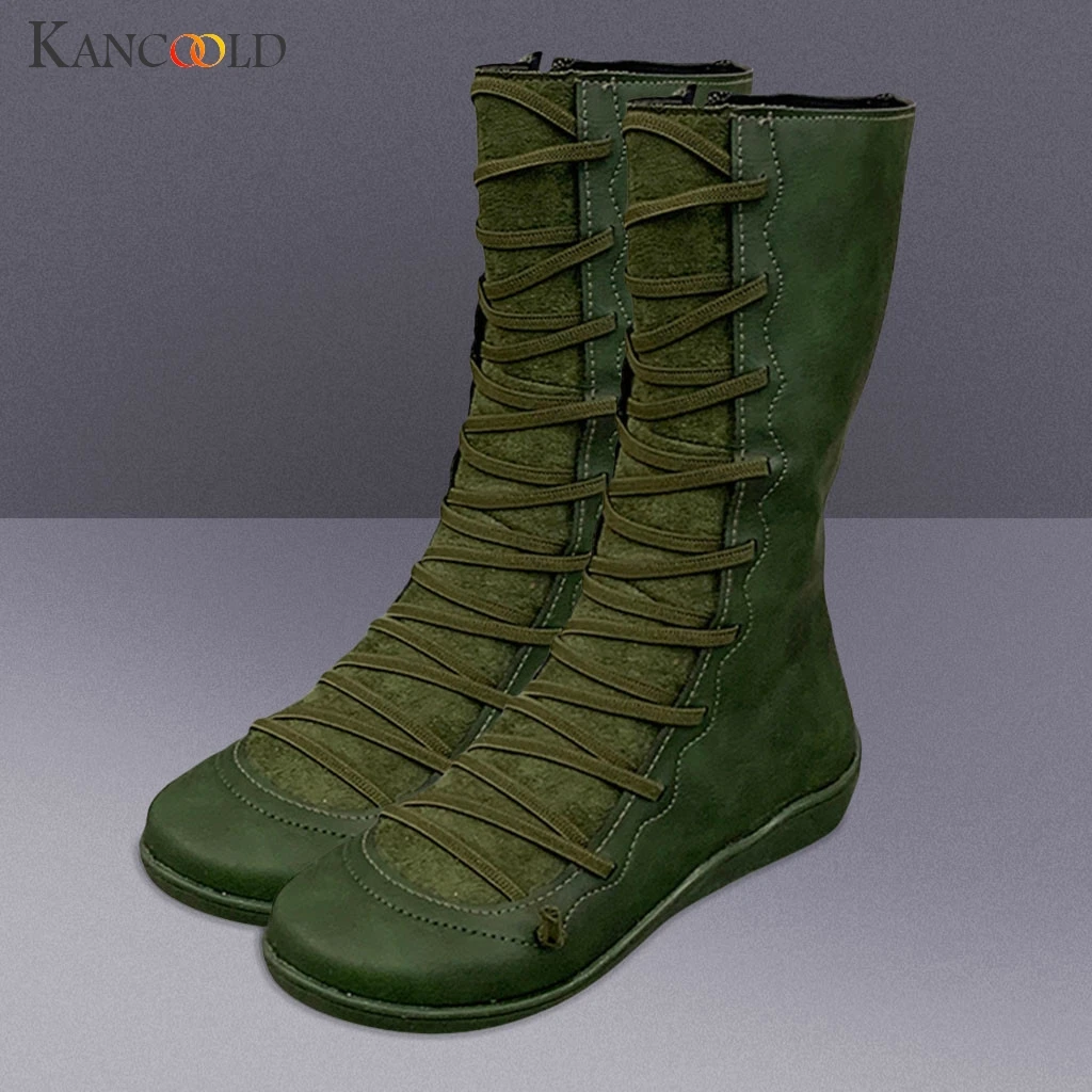 Женские высокие сапоги KANCOOLD повседневные парусиновые кроссовки с боковой