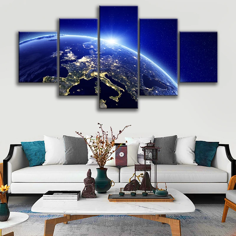 

No Framed Canvas 5Pcs Outer Space Earth Landscape Posters HD Print Wall Art Pictures Decoration Accessories Home Decor Paintings