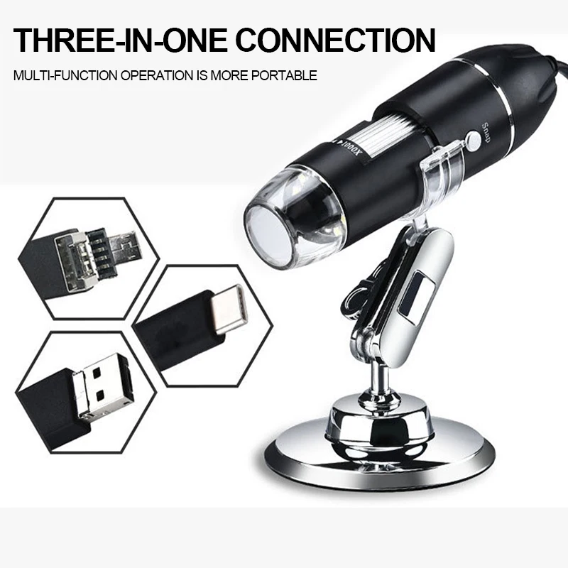 

3IN1 Handheld LED Digital Microscope 1600X Portable Digital USB HD Magnification Magnifier Endoscope Zoom Magnifier Lift Stand