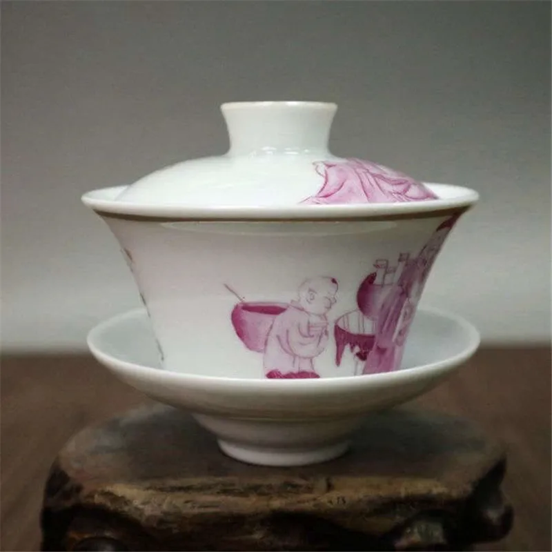 A Set 4pcs Jingdezhen Ceramic Tea Bowl Porcelain Cup Gold Rouge Red Glaze Figure Pattern Cover Home Decoration Gift | Дом и сад