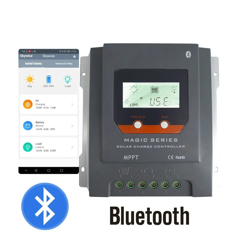 Контроллер солнечной батареи 20a 30a 40a MPPT 12/24 в Мобильный Bluetooth контроллер зарядки