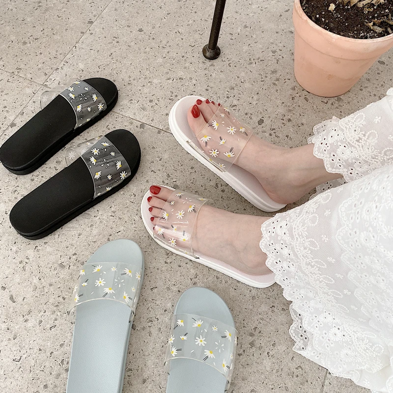 Женские тапочки на плоской подошве прозрачная пляжная обувь летние дамские