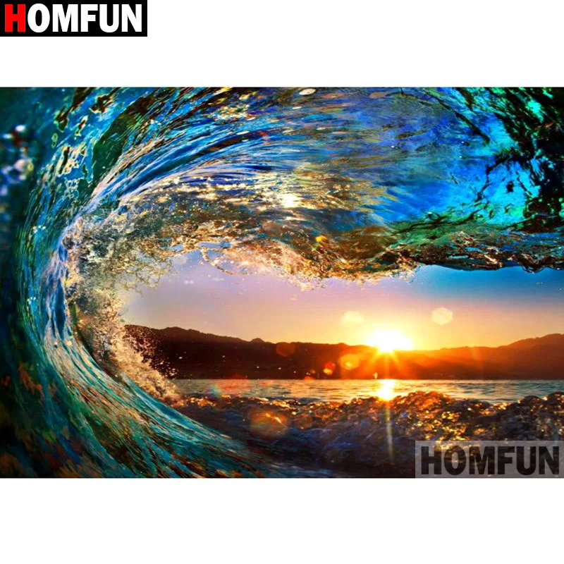 HOMFUN Алмазная картина, вышивка крестиком, 5D, алмазная вышивка "Пейзаж заката воды", домашний декор, самодельное бриллиантовое украшение A27255