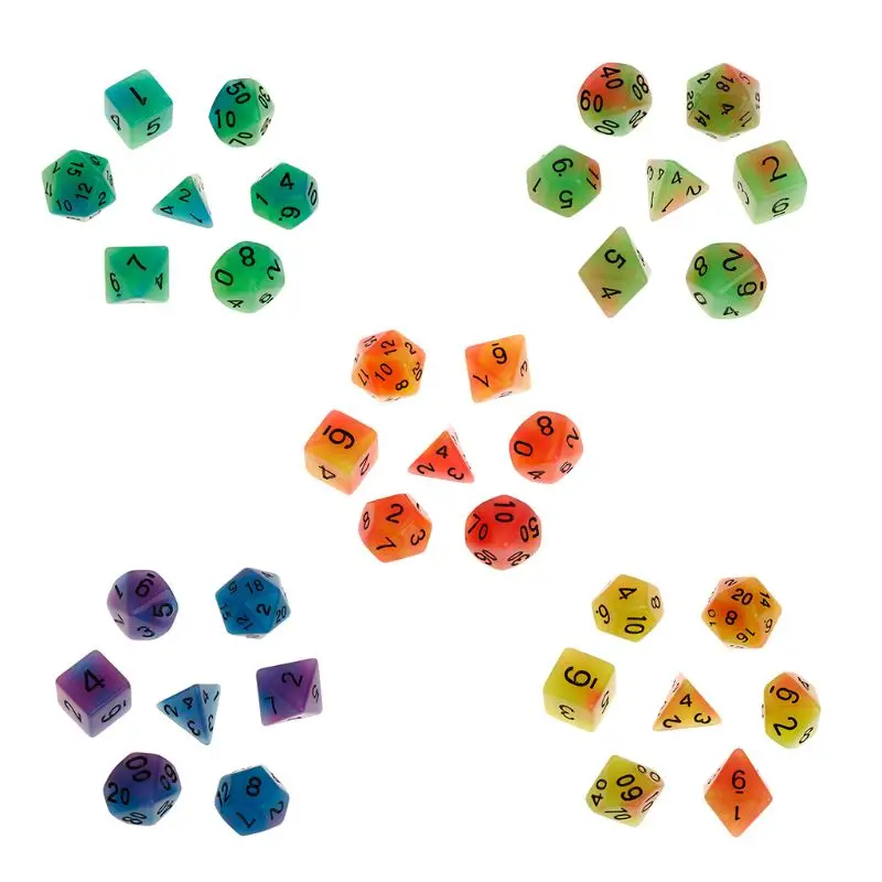 

7pcs/set Luminous Polyhedral Sided Dice D4 D6 D8 D10 D12 D20 Set For Dungeons & Dragon D&D RPG Poly Game