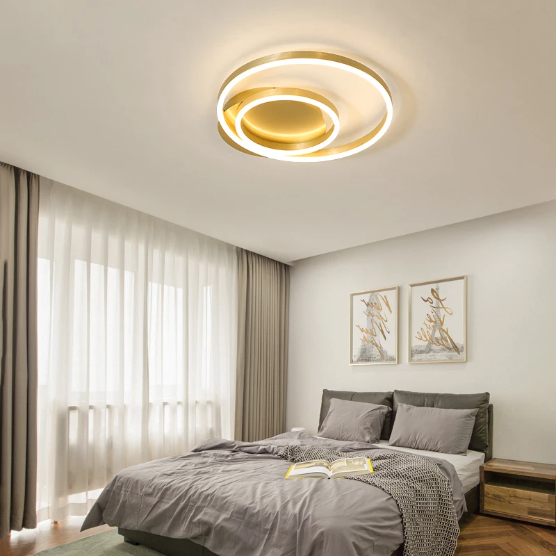 

Golden Led ceiling lamp modern minimalist bedroom lamp creative round ring personality Nordic lamps light luxury master bedroom