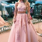 Женское платье для выпускного вечера из двух частей, длинное розовое платье принцессы с высоким воротом для выпускного вечера, милое бальное платье для девушек 16 дюймов, платье для Quinceanera