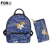 forudesigns high quality leather vintage school backpack purse 2pcs polynesian plumeria printing casual stylish backpacks 2021