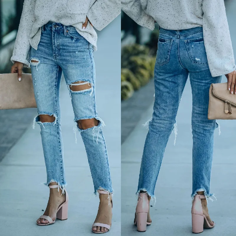 

Panic Buying Woman Jeans Summer Jeans Women Middle Waist Ripped Jeans Street Denim Pants