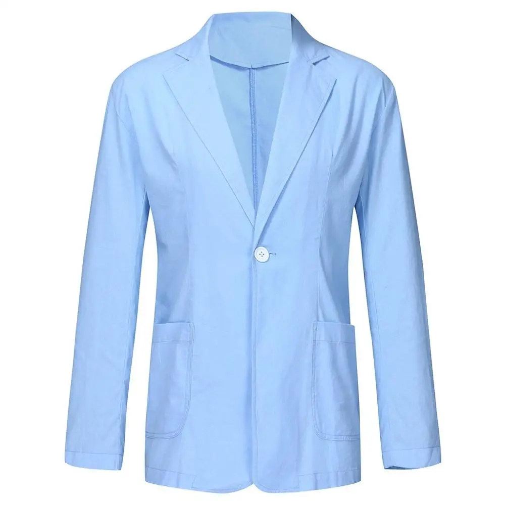 Light blue Блейзер, мужские костюмы, облегающий, льняная смесь, с карманами, однотонный, с длинным рукавом, костюмы, пиджак, верхняя одежда для мужчин, деловая одежда, Блейзер, masculino - Цвет: Light blue