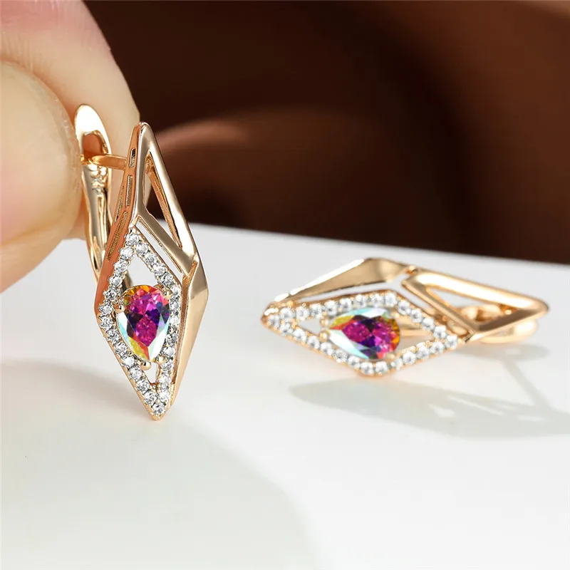 Серьги-кольца женские разноцветные с цирконом в форме капли воды | Украшения и