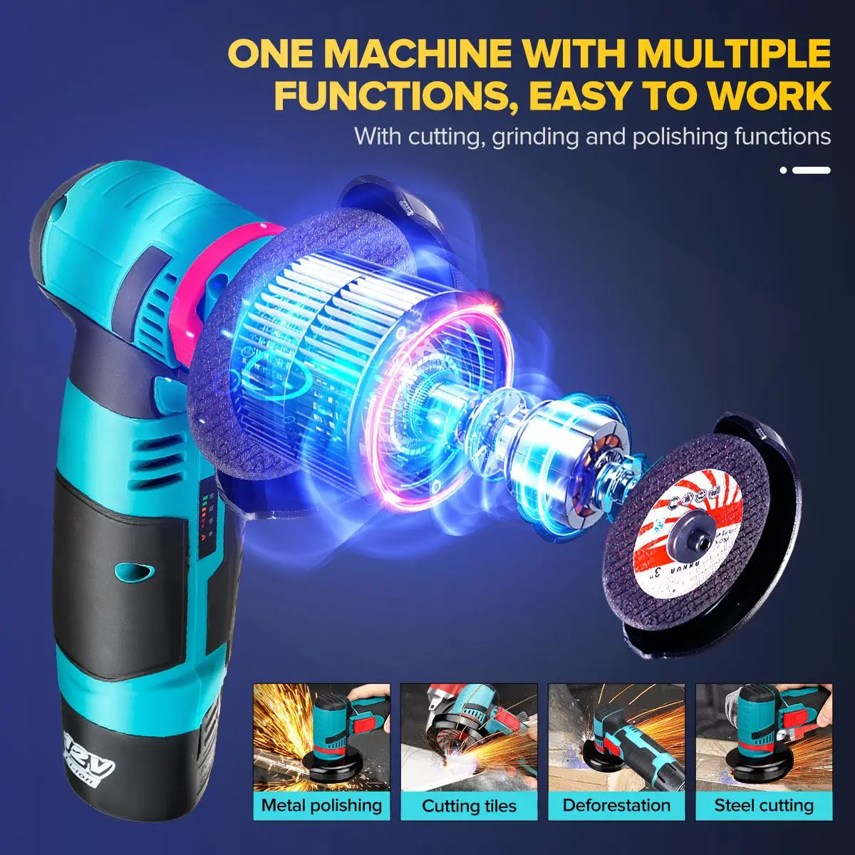 Машинка шлифовальная угловая Drillpro 12 В беспроводная с бесколлекторным мотором -