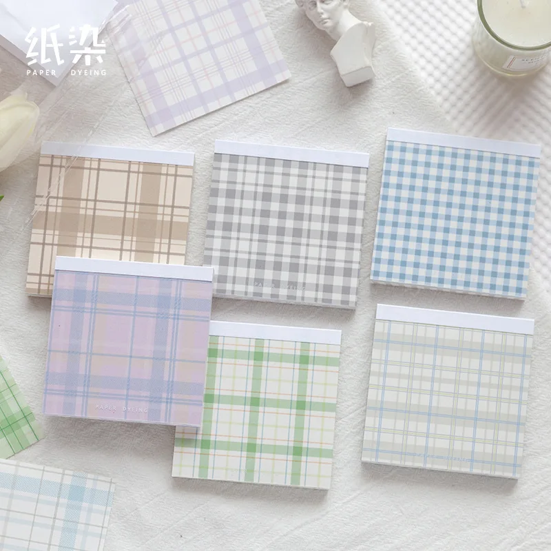 

Cute Kawaii Plaid Series Memo Pad Sticky Notes Stationery Message Posted It Planner Stickers Notepads Office School Supplies