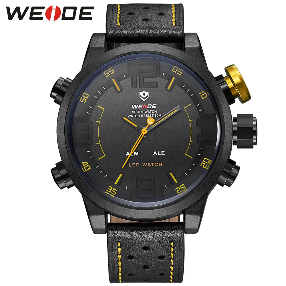 

WEIDE5210 men's water quartz watch LED fashion double movement large dial belt watch