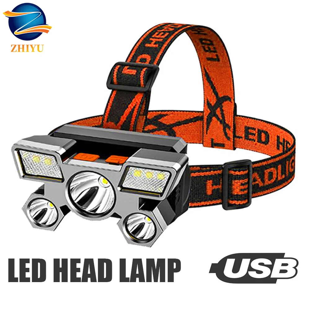 

ZHIYU 5LED USB Rechargeable Headlamp Portable Small toughness Built-in Battery Head Light Waterproof Expedition Outdoor Camping
