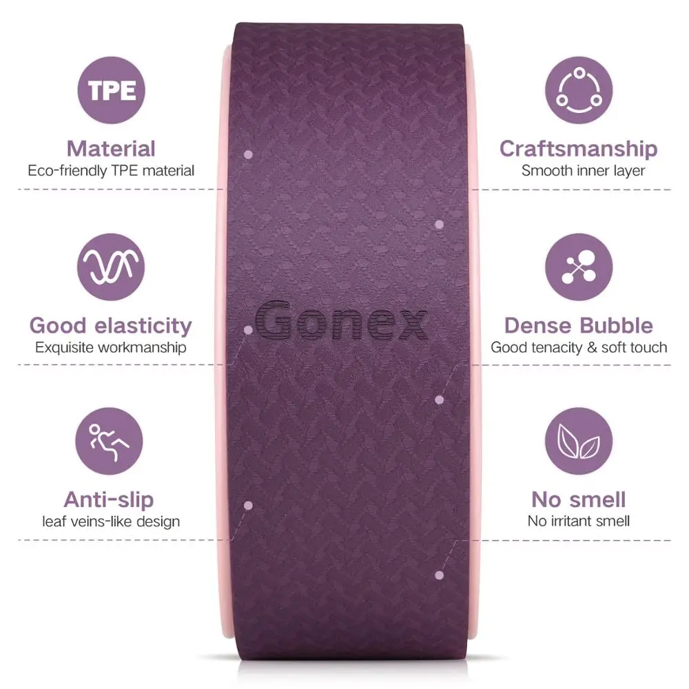 Круги для йоги Gonex, колеса для йоги 33x12,5 см с гидом для тренировки и толстой подушкой для растяжения, повышения гибкости и удобного сгиба спины
