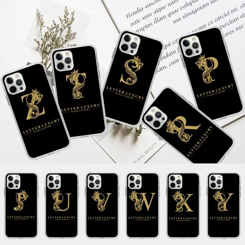 

Golden Classic Letter Flower Phone Case for iPhone 13 12 mini 11 pro Xs max Xr X 8 7 6 6s Plus 5s cover