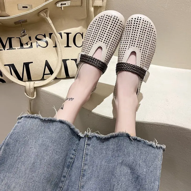 

Grandma Shoes All-Match Round Toe Women's Moccasins Casual Female Sneakers Soft Flats Shallow Mouth Summer Retro New Dress Rubbe