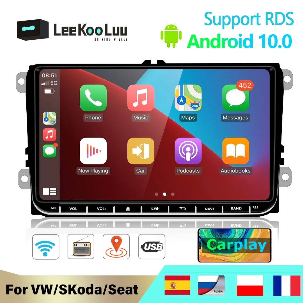 $96.89 LeeKooLuu 2 Din Car Radio Player Android 10.0 GPS Navigation Multimedia For VW Volkswagen Polo Skoda Golf 5 6 Passat B6 B7 Jetta