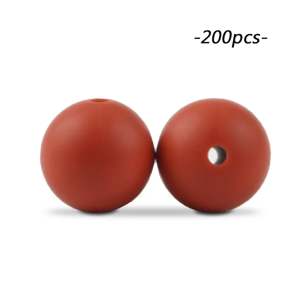 brick red LOFCA 200 шт./лот, силиконовые бусины, 15 мм, Круглый прорезыватель, ожерелье, детский прорезыватель, игрушка, BPA бесплатно, сделай сам, жевательные подвески, аксессуары для новорожденных, кормящих - Цвет: brick red