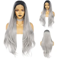 joneting t type lace front wigs wavy long wig ombre gray heat resistant synthetic fiber hair for black women party
